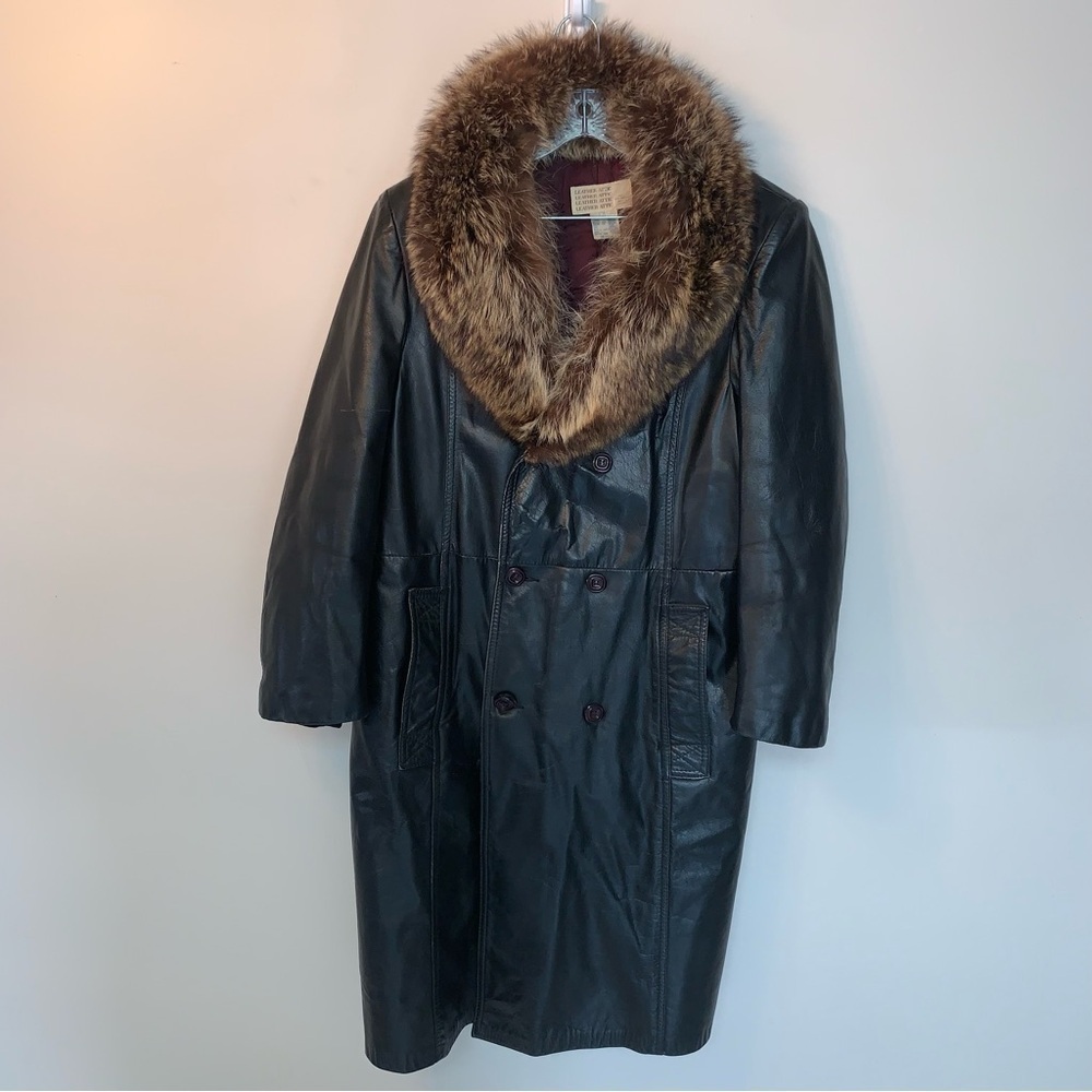 Vintage Leather Attic Penny Lane Jacket Black and Brown Fur Collar 46